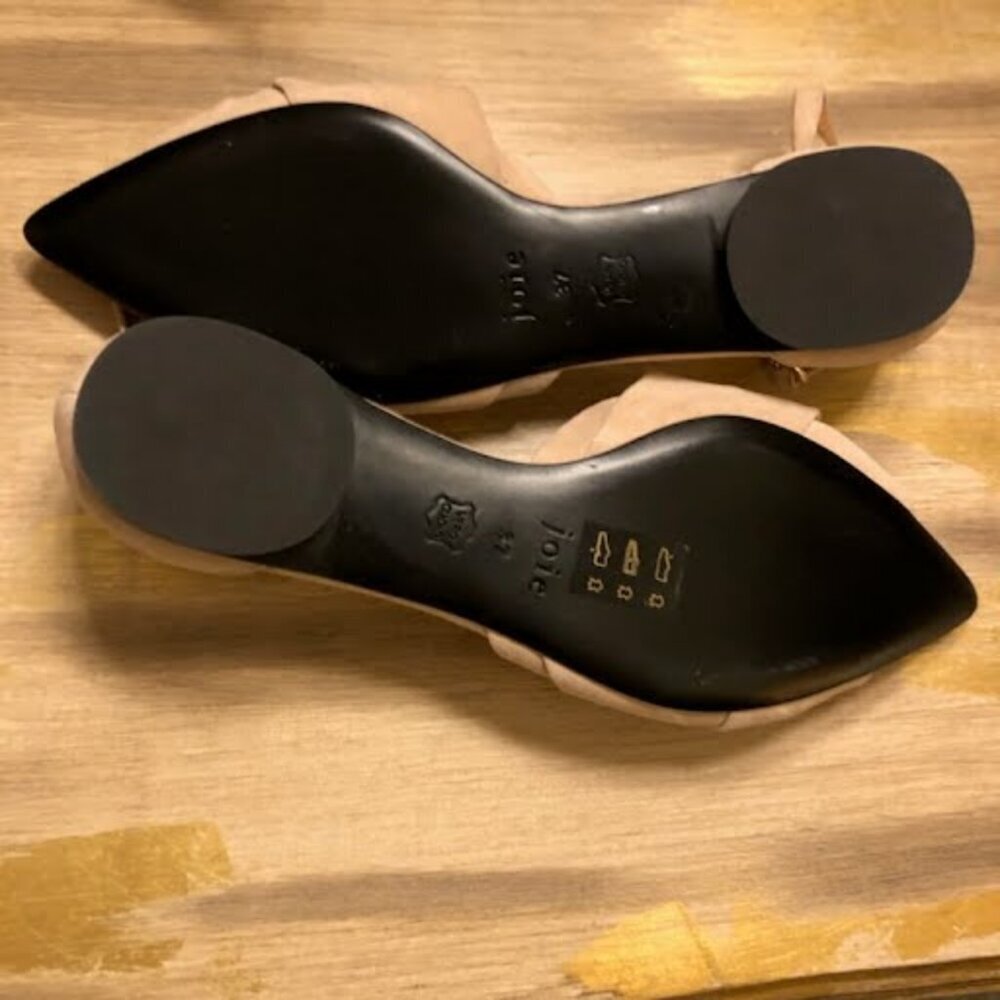 New JOIE Tarlo Bow Suede Flats Point Toe Ankle-strap Sea Salt 7 MSRP $325 - Picture 3 of 4
